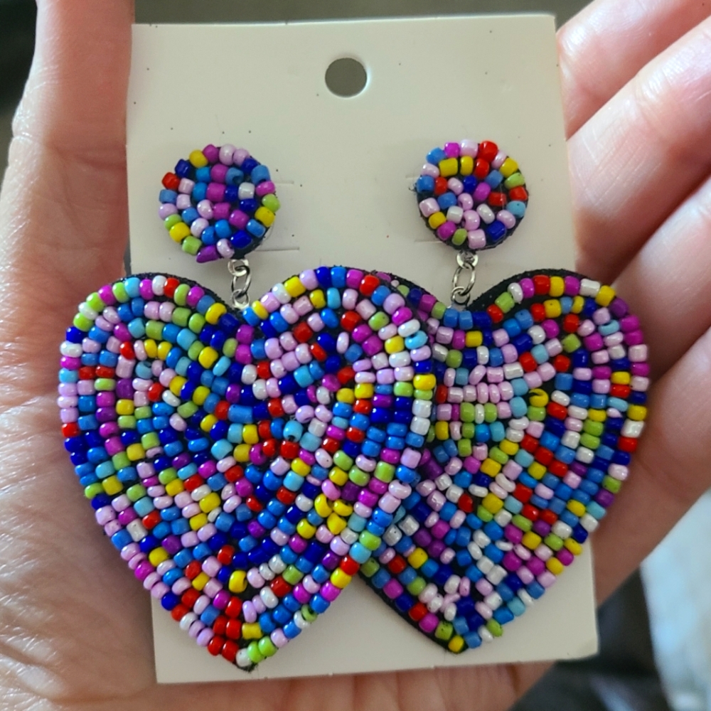 Heart Beaded Statement Earrings